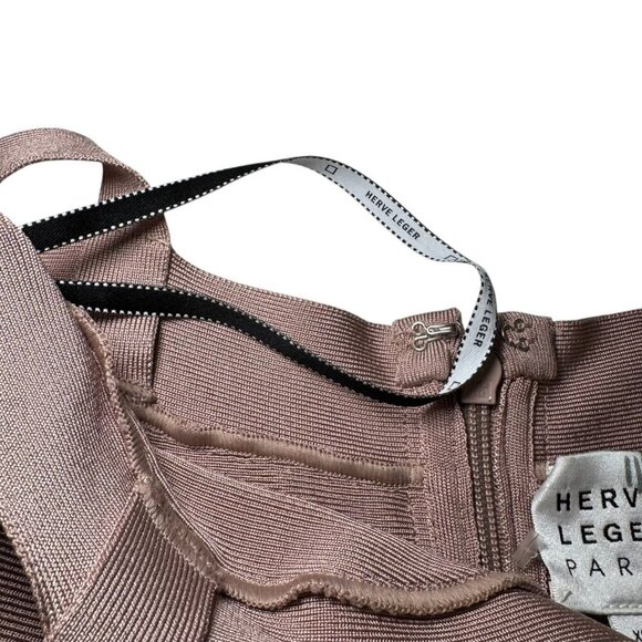 Hervé Léger Bandage Bodycon Dress Pink Beige Size XL Never Worn - Picture 6 of 8